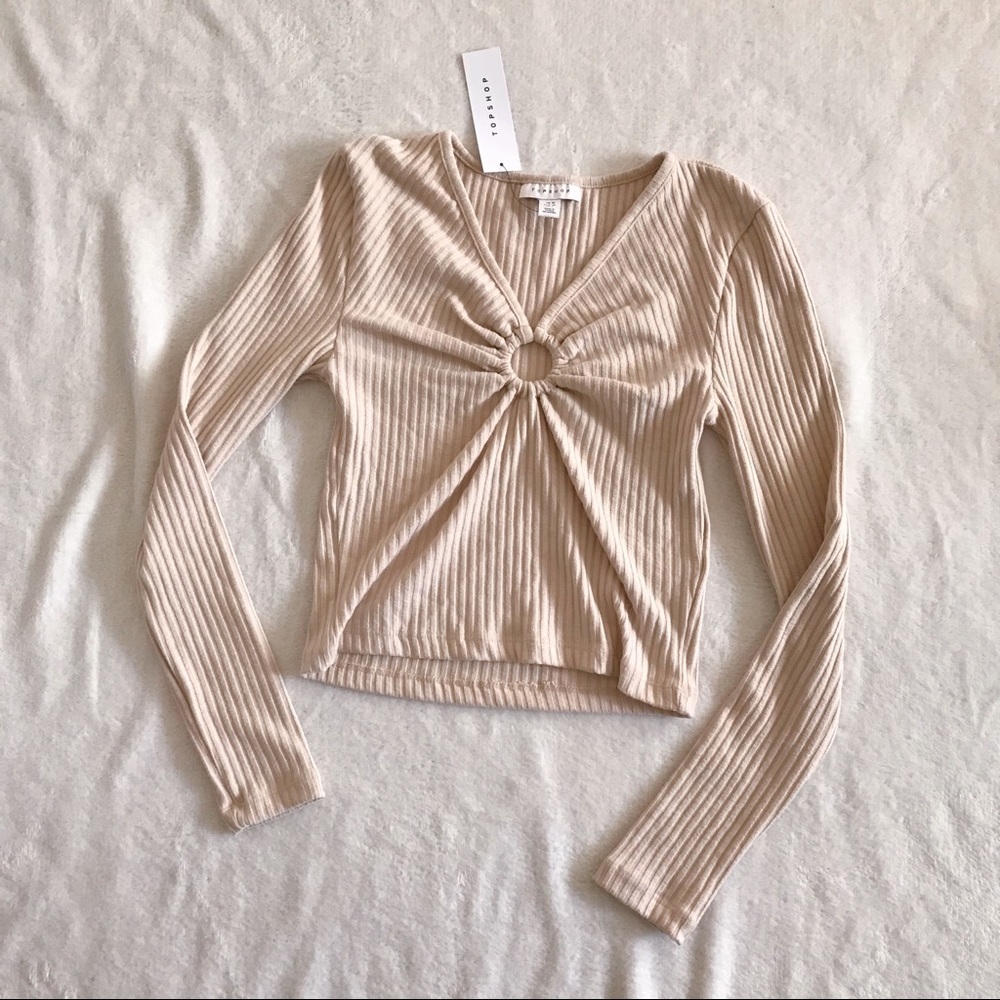 Nude beige crop long sleeve sz S